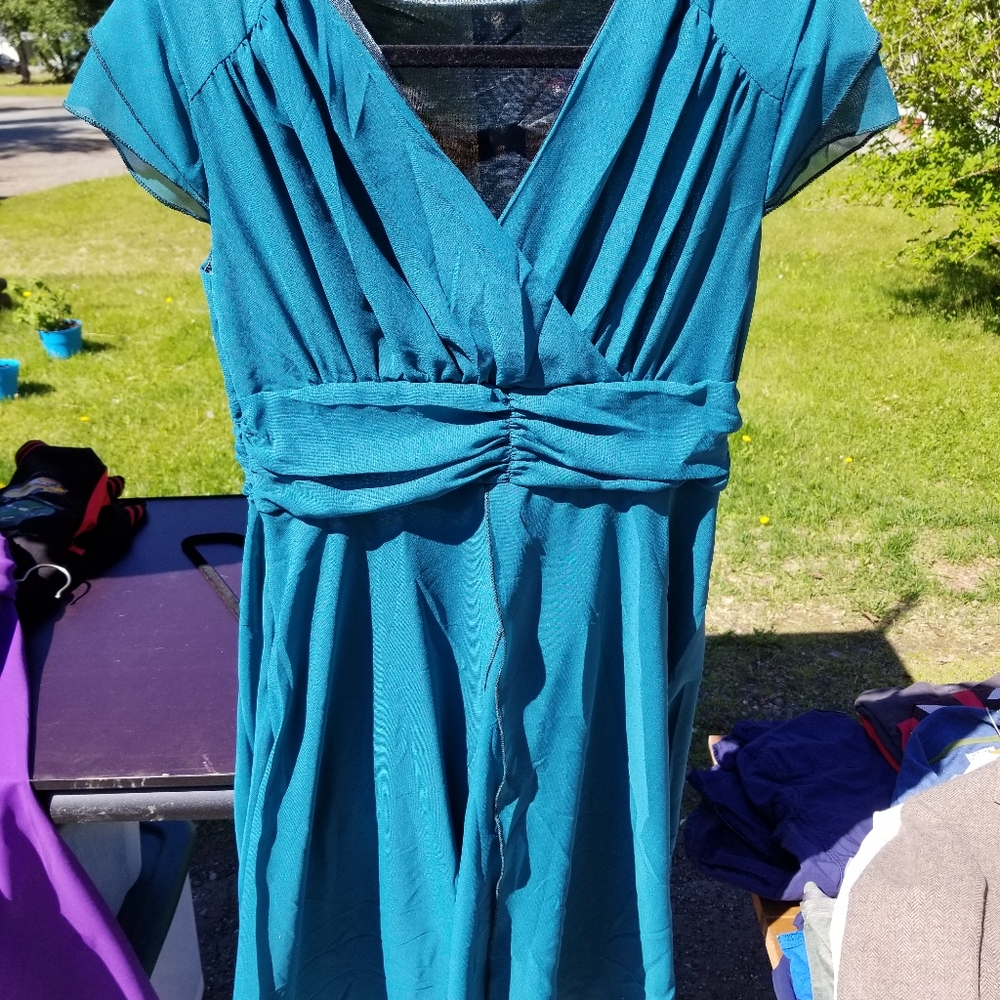 Teal tea length dress